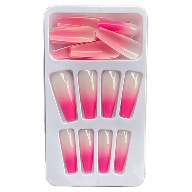 QualitChoice 1 Set French Tip Press on Nails Gradient Extra Long Tips Removable Wraps Full Cover Ballerina Salon Manicure Kit Type 11 2g glue,24Pcs jelly 1Set