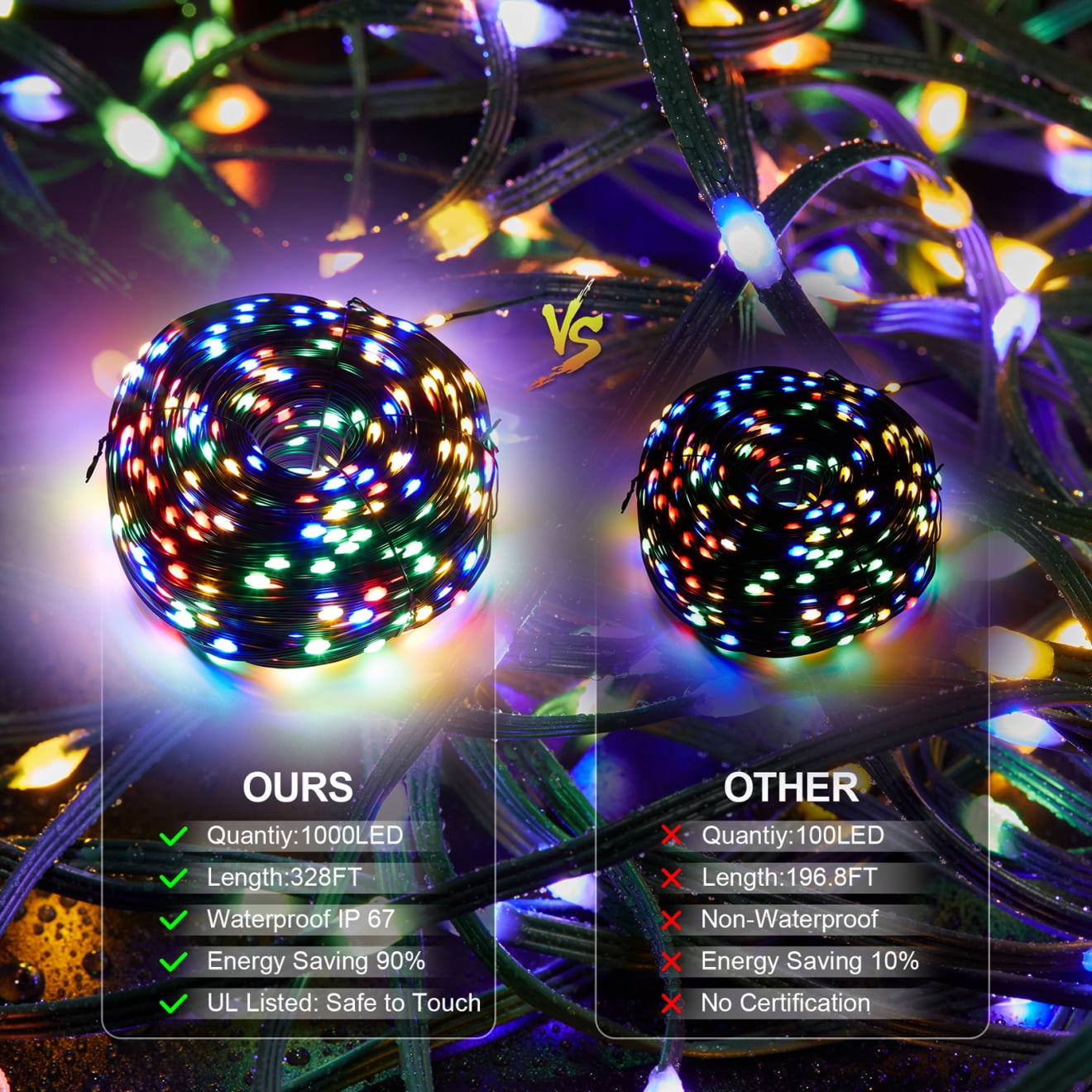 1000 LED Christmas String Lights with Remote Control, 328Ft Christmas Rope Lights with 8 Lighting Modes and Timer Function, Outdoor Xmas Lights for Holiday Wedding Party DIY Garden Decor, Multicolour