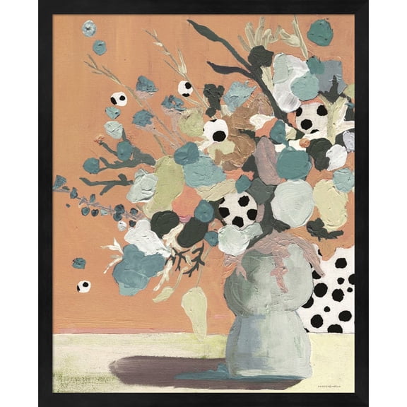 Great Art Now Peach Polka Dot Floral by Kamdon Kreations, Framed Wall Art, 17.25W x 21.25H