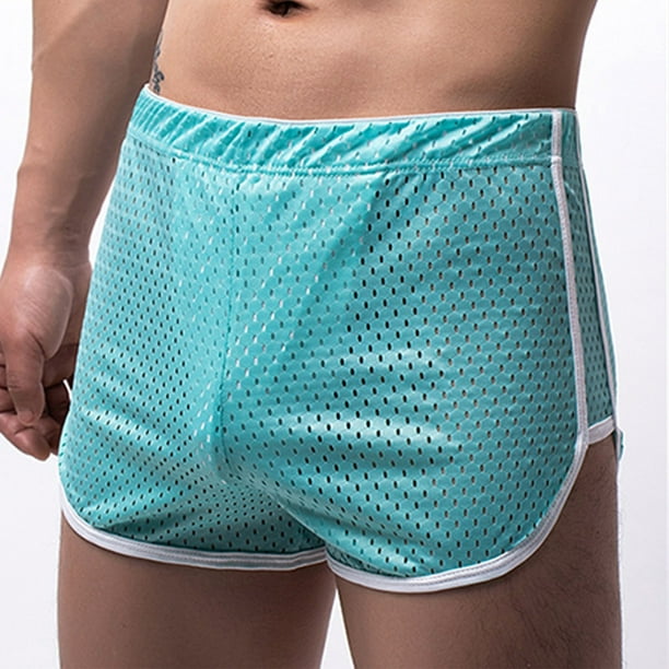 pstuiky Pantalones cortos para hombre, Pantalones cortos de pijama de malla con ventilación para hombre, de color liso, informales Pantalones cortos deportivos para hombre