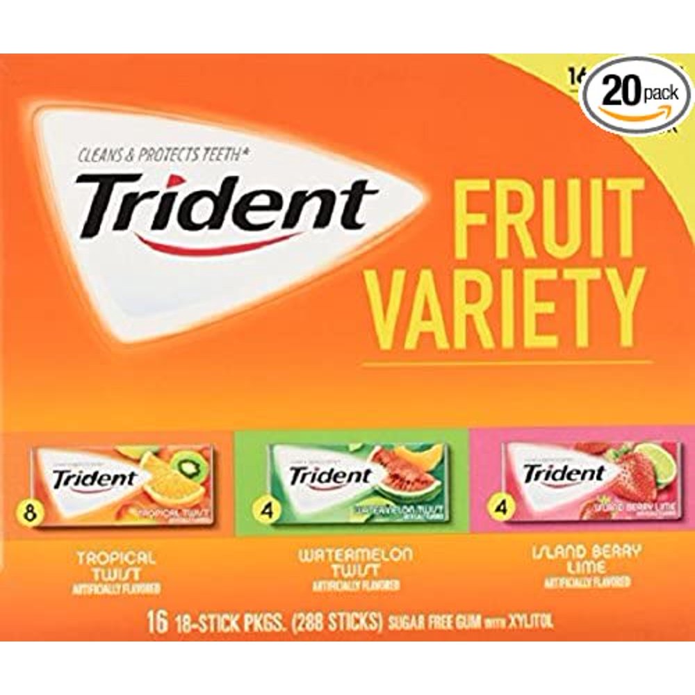 Trident Fruit Variety Pack Sugar Free Gum, 14 Count, Pack of 20