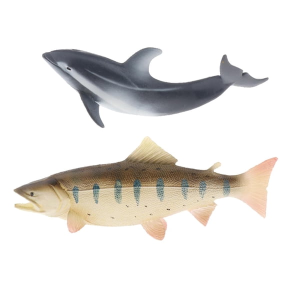 2Pcs Sea Animal Figures Dolphin Salmon Collectibles
