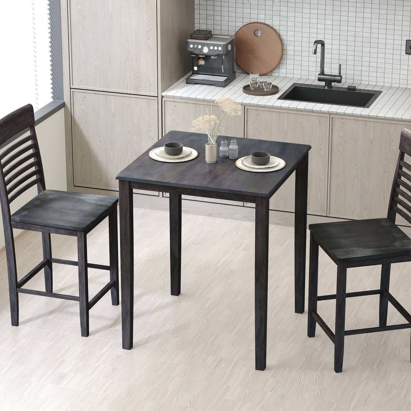 Costway Square Dining Table for 4-Person with Solid Wood Frame for Dining Room