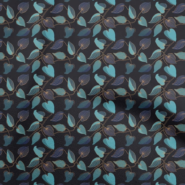 oneOone Polyester Spandex Medium Blue Fabric Leaves Craft Projects Decor Fabric Printed By The Yard 56 Inch Wide-aB