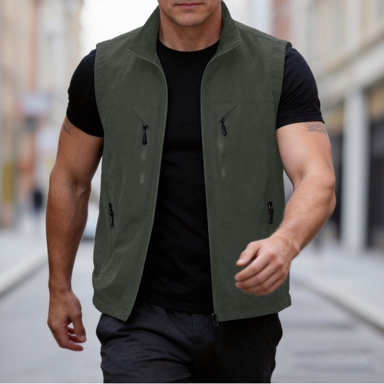 Iyufng Men's Stand Collar Sleeveless Utility Vest Full Zip Multi