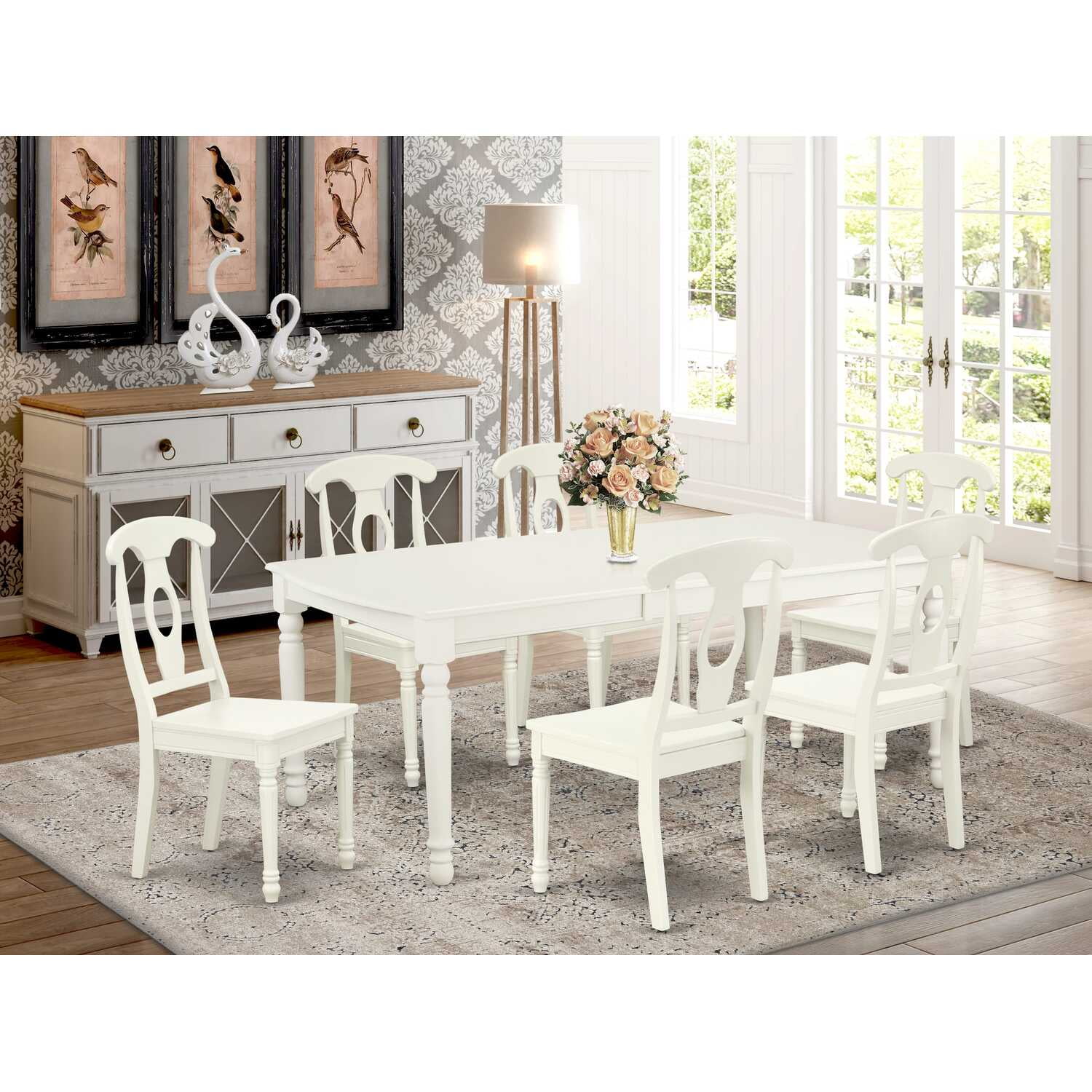 East West Furniture Dining Room Set Linen White DOKE7-LWH-W