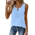 thumbnail image 2 of Linen Tank Tops for Women Summer 2026 Lace V Neck Sleeveless T Shirts Beach Boho Tops Casual Blouses,Sky Blue ,M, 2 of 6