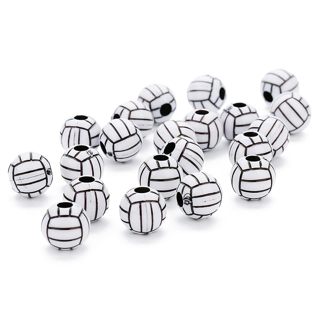 Abbraccia 4x50 Pieces Volleyball Design Round Acrylic Loose Large Hole Beads for Beading 4 Pcs