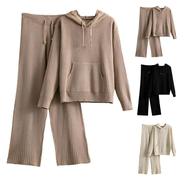 Ashirexll Womens Winter Sets, Womens 2 Piece Outfits, Casual Elastic Waist Drawstring Pants and Pullover Hooded Sweater Pocket Top Long Sleeve Two Piece Set