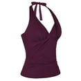 thumbnail image 2 of Hilor Womens Swimsuit Tops V Neck Halter Swim Tops Tummy Control Tankini Top, 2 of 6