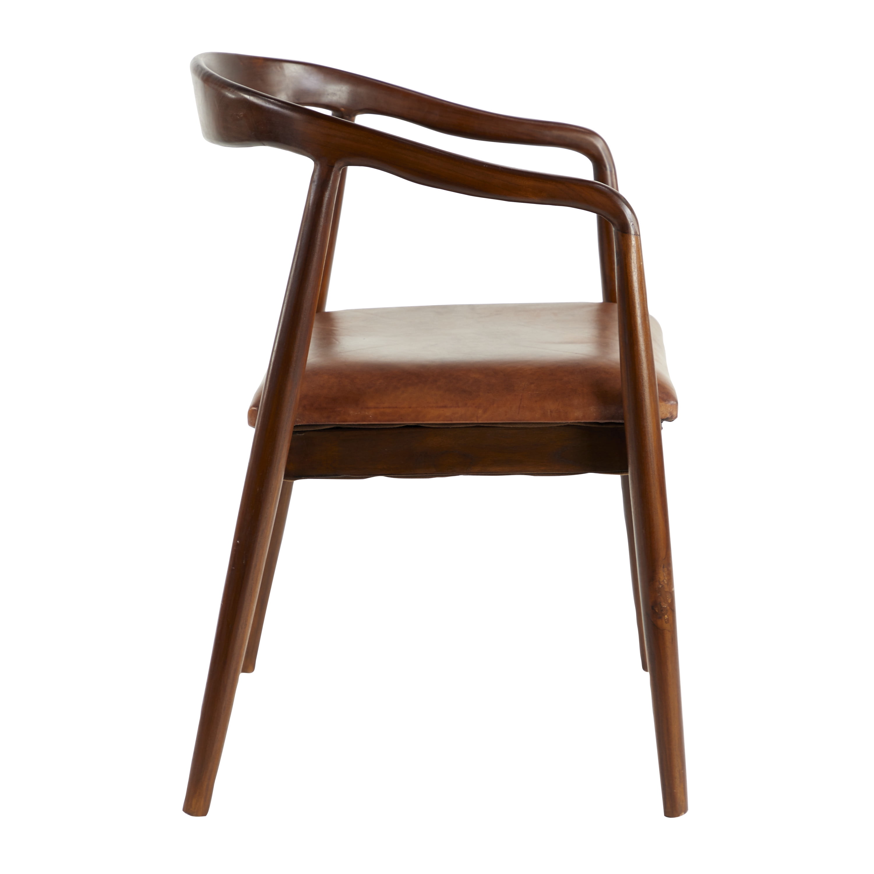 DecMode Teak Wood Dining Chair with Leather Seat, Brown