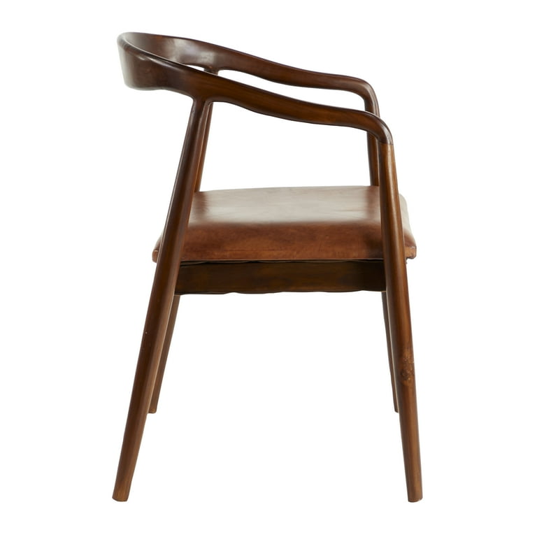 DecMode Modern Teak Wood Indoor Dining Chair with Leather Seat