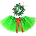 thumbnail image 2 of Falda tutú hawaiana para niñas con corona de flores, conjunto de tutú verde para niñas, falda de tul para fiestas en la playa, disfraz para bailar hula, 2 of 5