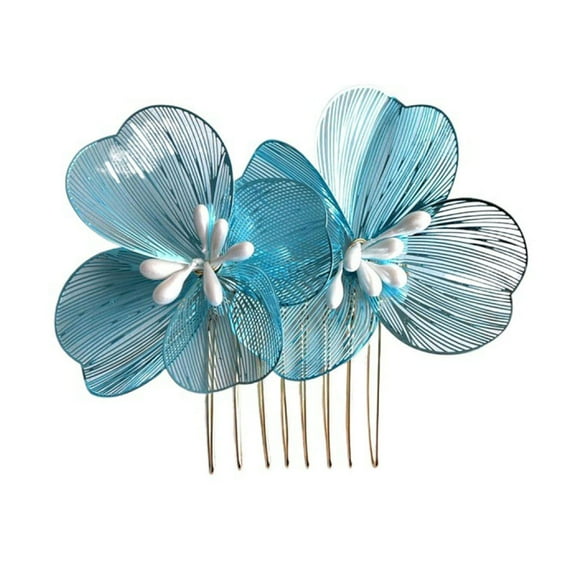 Xinwanna Korean Style Bridal Hair Comb Flower Decor Anti-slip Design Hair Clip Retro Wedding Headwear Hair Accessories (Blue)