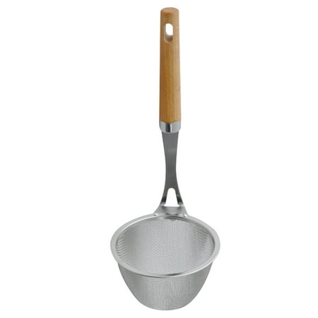 

1pc 304 Stainless Steel Long Wood Handle Colander Kitchen Tool for Home (Silver)