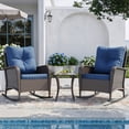 thumbnail image 4 of MRUAKA 3 Piece Patio Rocking Chair Set, Outdoor Brown Rattan Wicker Patio Furniture with Side Table and Thick Cushions for Backyard Garden , Navy, 4 of 8