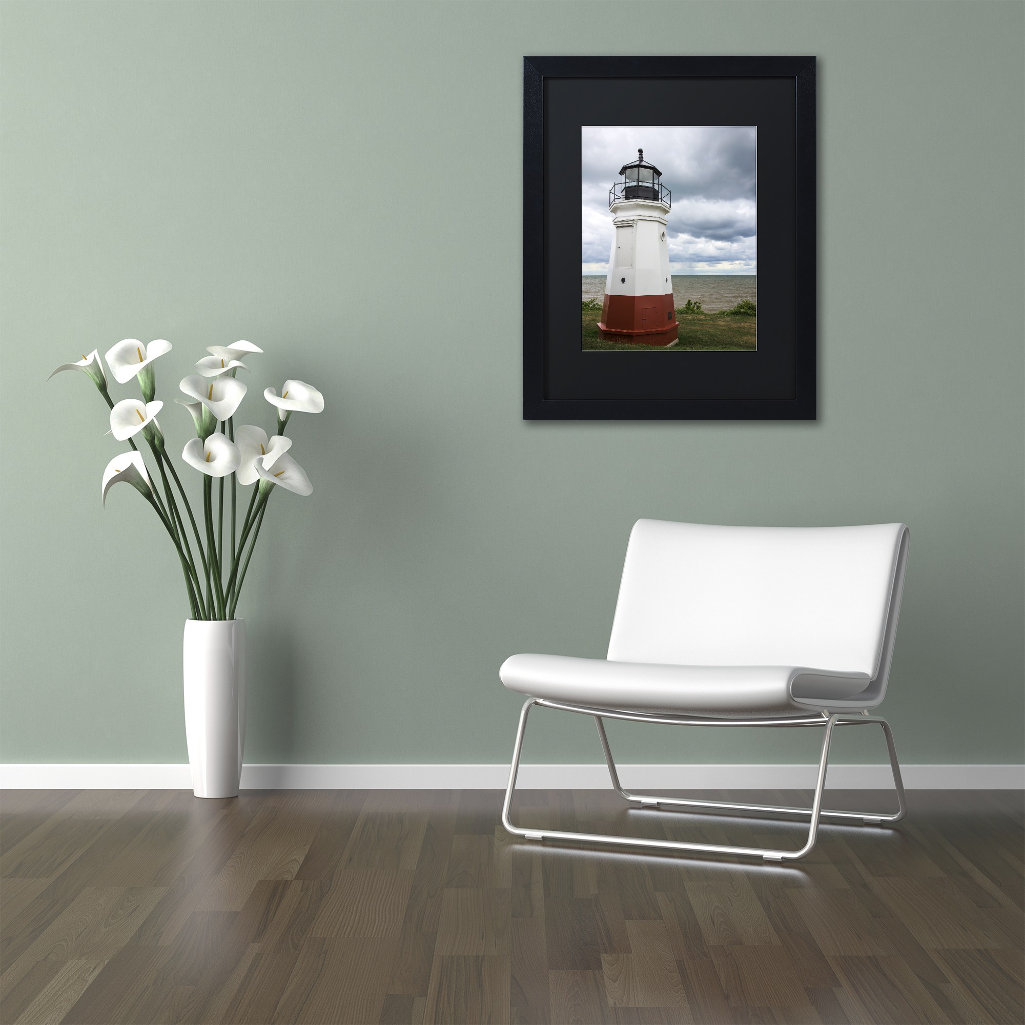 Trademark Fine Art "Vermillion Ohio Lighthouse" Canvas Art by Kurt Shaffer, Black Matte, Black Frame