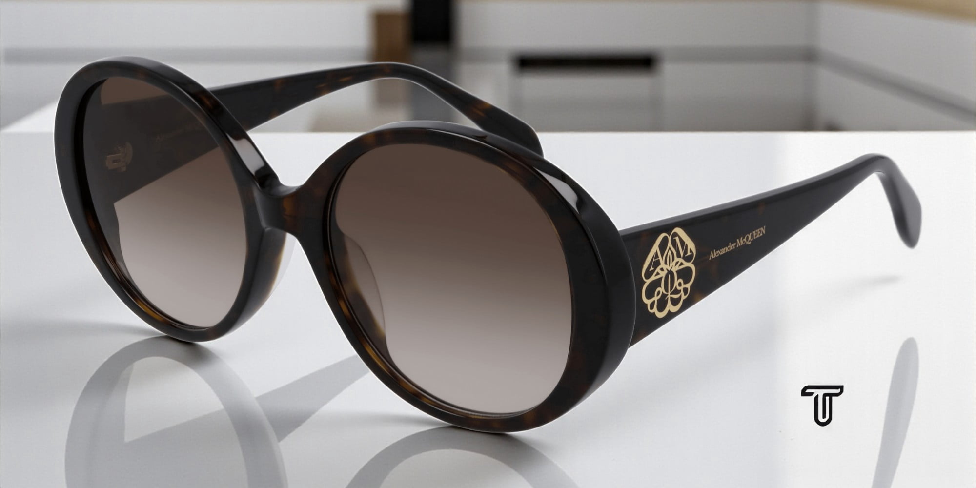 ALEXANDER MCQUEEN AM0297S 002 Square Gold Shiny Grey 54 mm Men's