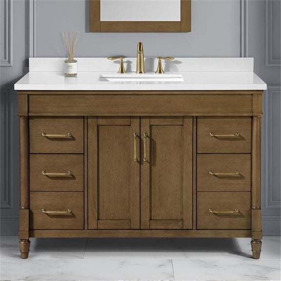 Pemberly Row 48" Almond Latte Bathroom Vanity with White Countertop