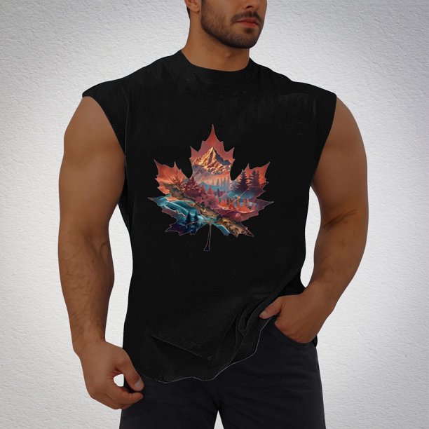 Camiseta sin mangas de cuello redondo para hombre, informal, a la moda, sin mangas, con estampado, cuello redondo, deportiva, de poliéster