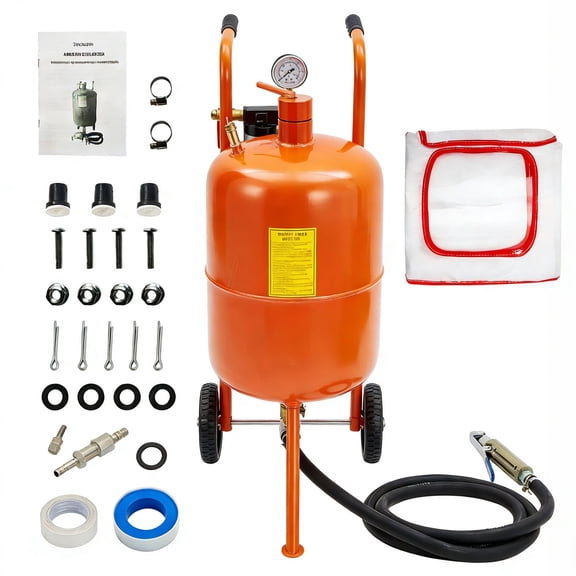 Sand Blasting Machine, 1 Gallon Portable Abrasive Blaster with 125 PSI & Oil-Water Separator, Includes 4 Ceramic Nozzles for Rust, Paint, Stain Removal