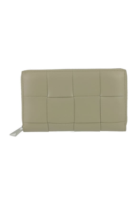Pre-Owned BOTTEGA VENETA Cassette Large Zip Around Wallet 750259 Light Khaki Leather...