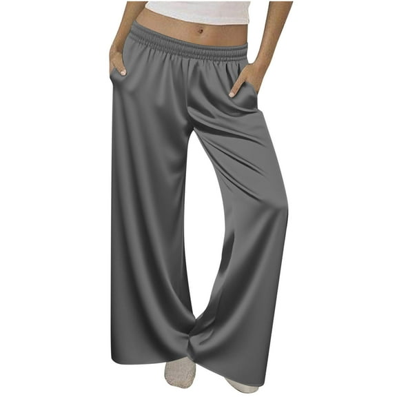 Women Pajama Bottoms Sleepwear Elastic Waist Straight Leg Pull on Pants with 2 Pockets Loose Solid Color Casual Trousers
