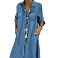 thumbnail image 3 of FASHIONWT Women Plus Size Denim Dress Solid Color Shirt Dress Casual Pocket Skirt, 3 of 4