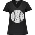 thumbnail image 3 of Inktastic Distressed Baseball in White Women's Plus Size V-Neck T-Shirt, 3 of 5
