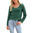 thumbnail image 7 of Casual T-Shirts for Women Long Sleeve Scoop Neck Tunic Tops Solid Color Pullover Tee Shirts Spring Fall Clothes (2XL, Green #01), 7 of 7
