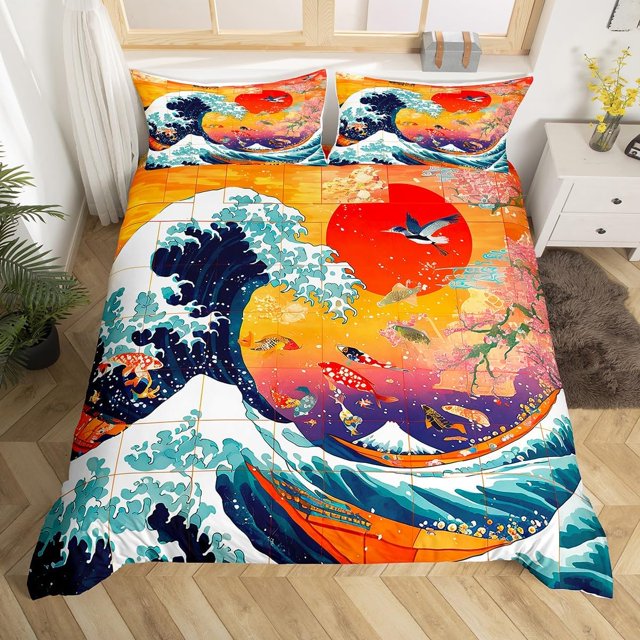 Ukiyoe Juego de Funda Nórdica Golden Fish Hokusai juego de cama para niños Niños Niñas