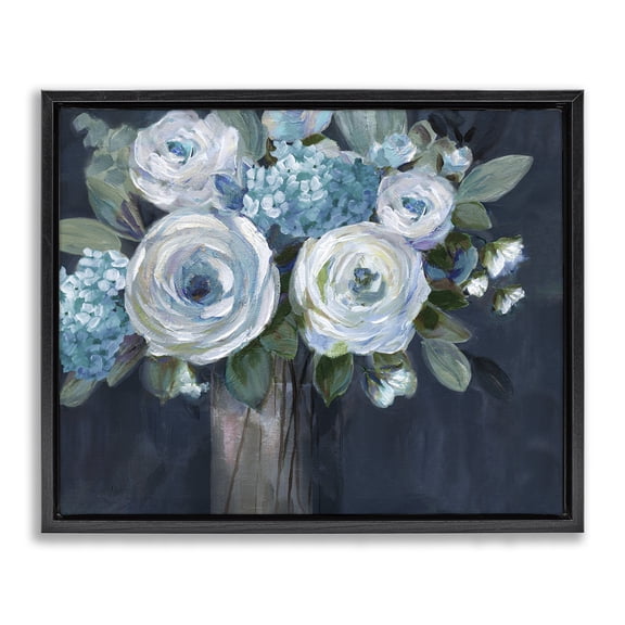 Stupell Industries Blue Mixed Bouquet Plants & Flowers Painting Black Floater Framed Canvas Art Print Wall Art, 21 x 17