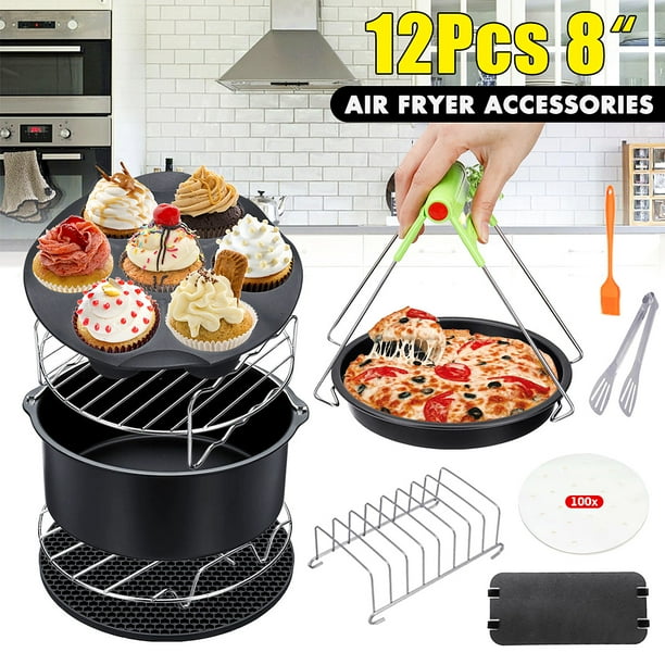 12Pcs 8" Black Air Fryer Accessories Cooking & Baking Dish, Pizza Pan
