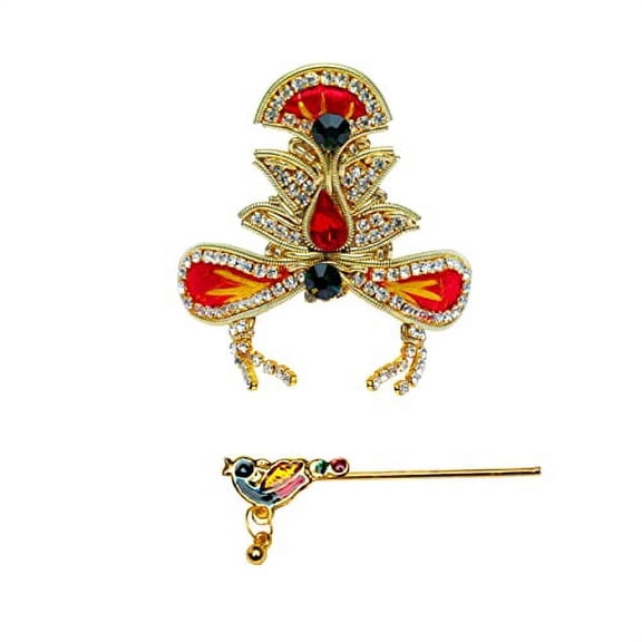 Designer God Goddess Mukut Set for Ganesh G / Laddu Gopal / Devi Maa / Radha Krishna Haar Sringar Set Deities jewellary Set for All God Idol Statue ( Size:- 2, Color :- Red & Golden )