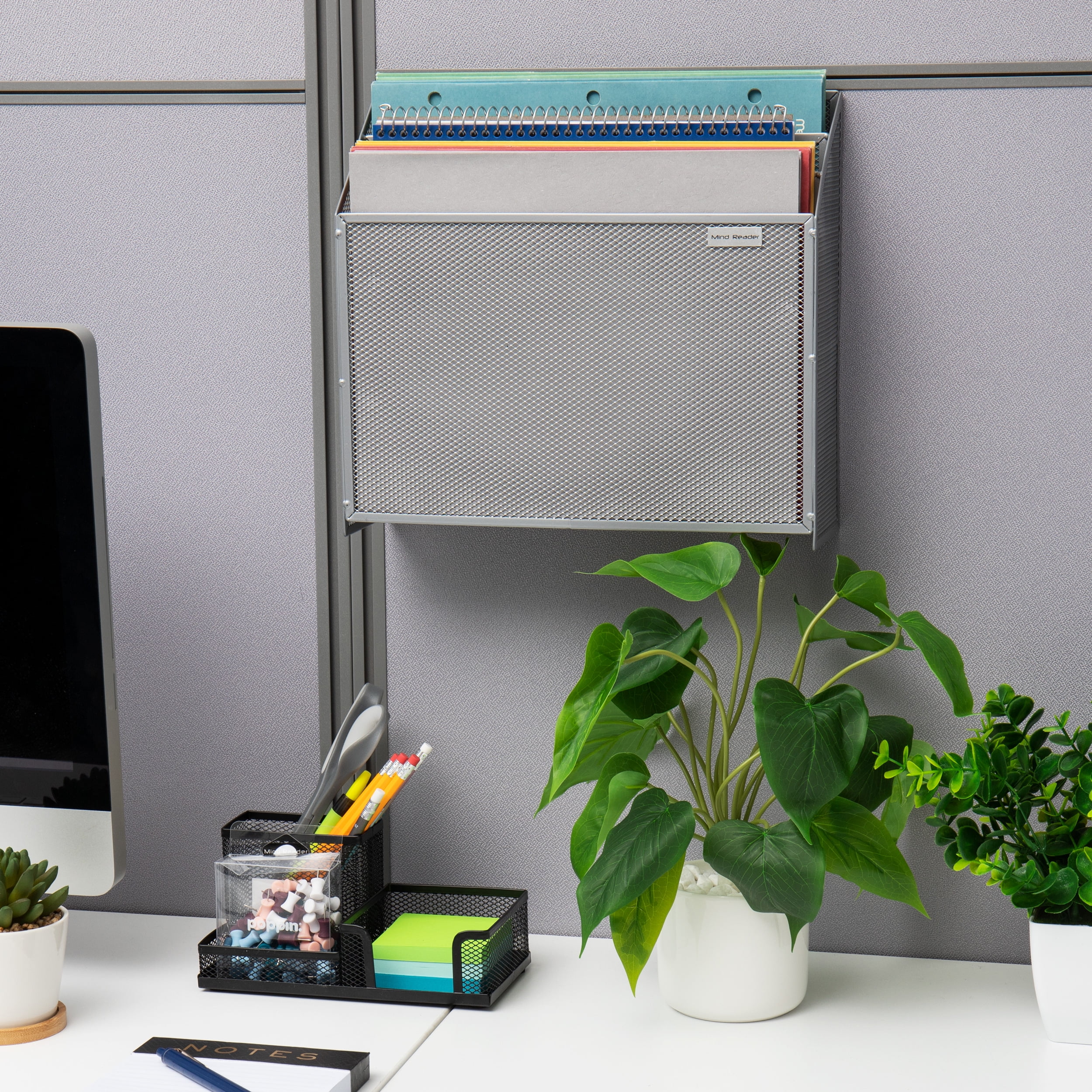 Mind Reader Vertical File Desktop Organizer, Wall Mount, Metal, 12.5"L x 3.75"W x 11.5"Height, Silver