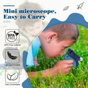Pocket Microscope LED Lighted Handheld Microscope W/ 5 Slides Specimens Mini Microscope for Kids Students Adults Microbiological Observation Lab Study, Educational Science Kit