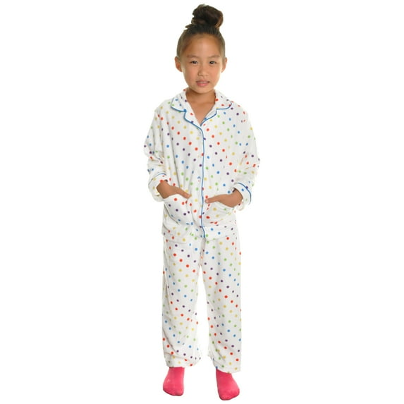 Angelina Girl's Cozy Fleece Notch Collar Pajama Set with Pockets (1-Pack)