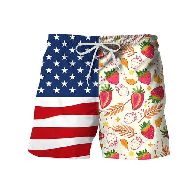 Aayomet Shorts de Plage pour Hommes Imprimé Drapeau Patchwork Sports Pantalons de Plage avec Poches (Rouge, S)