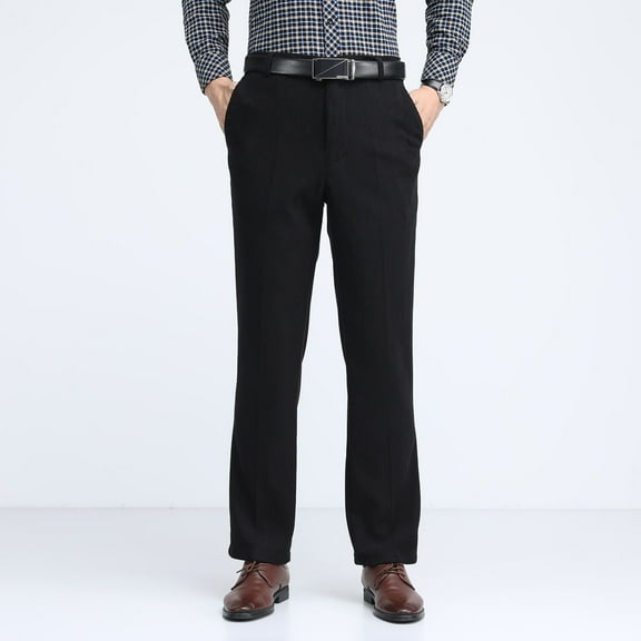 DPTALR Men's Solid Color Corduroy High Waist Straight Leg Trousers with Button Zipper Pockets,Black Big and Tall Men XXXXL