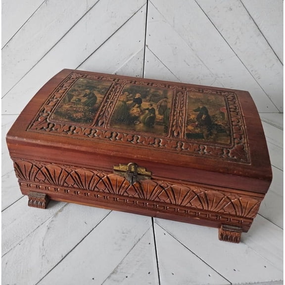 Carved Wood Jewelry Box with Mirror, Vintage Jewelry Box, Wooden Jewelry Organizer, Art Jewelry Box, Home Decor, 10 "W x 5 "H x 5 "D, Unique Jewelry Box for Bedroom Home