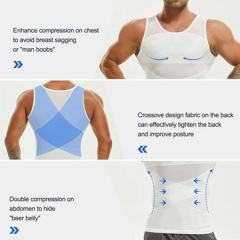 Molutan Men Compression shirt Slimming Vest Body Shaper Workout Tank Top  Tummy control Underwear for Gym sport (White, XL) 