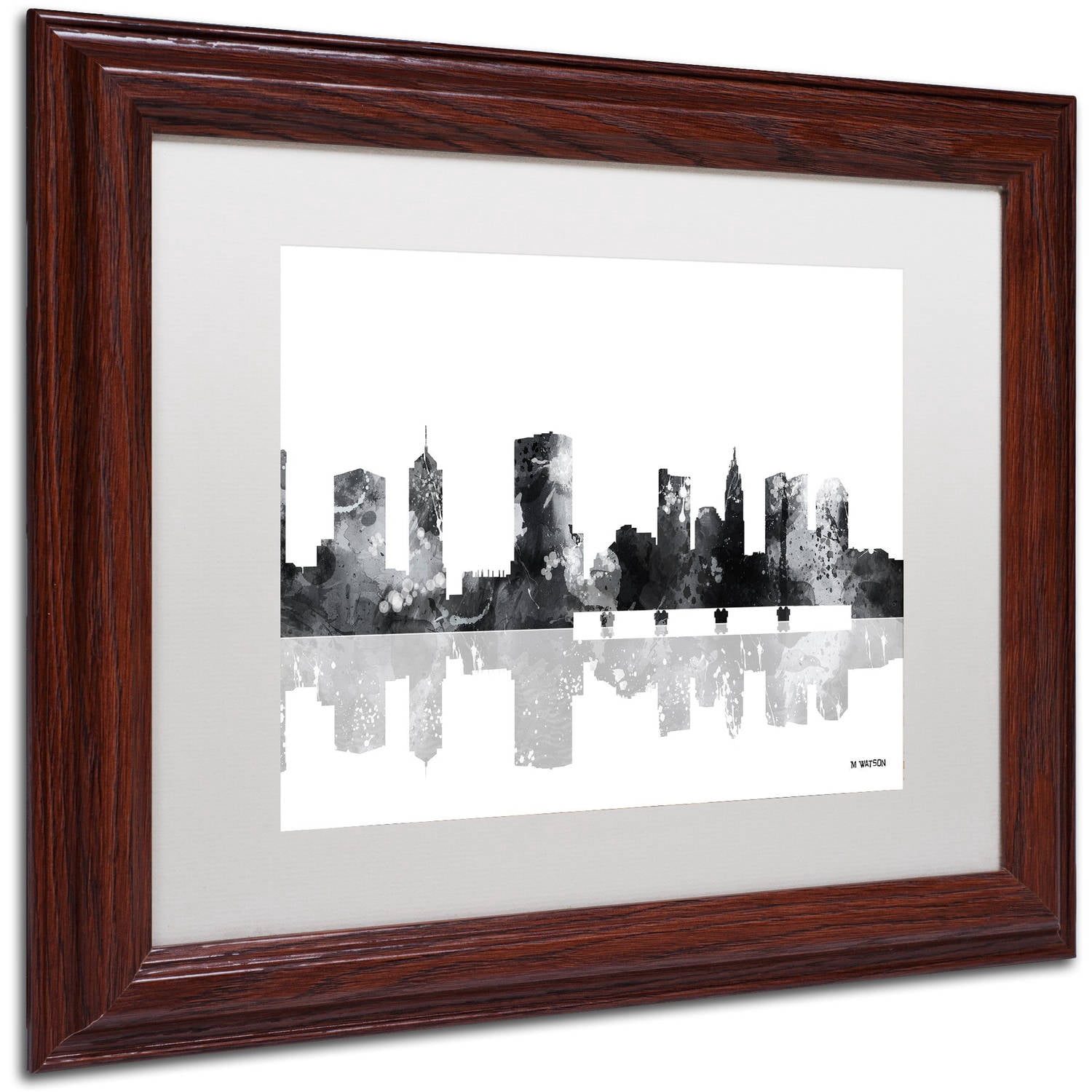 Trademark Fine Art "Columbus Ohio Skyline BG-1" Canvas Art by Marlene Watson, White Matte, Wood Frame