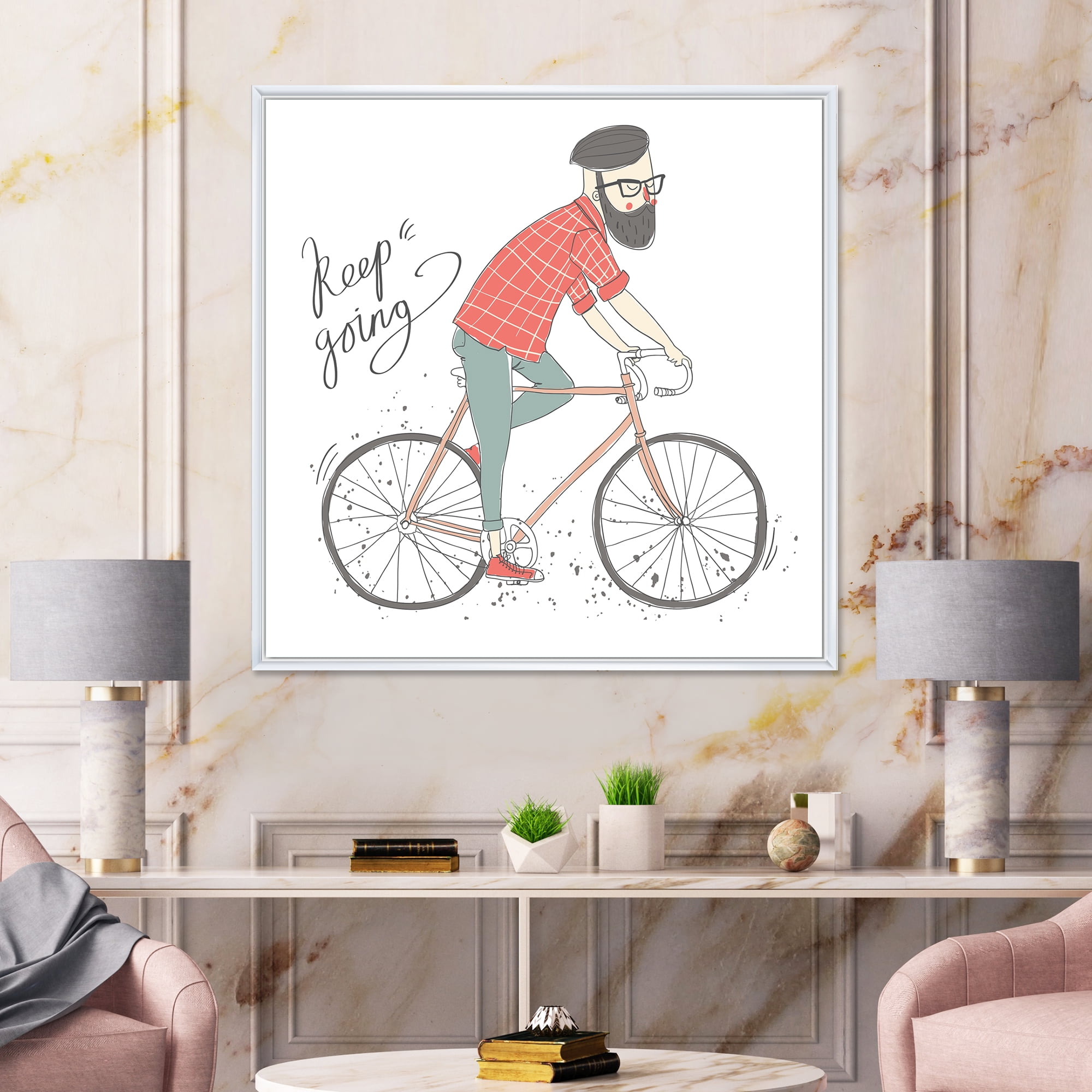 Designart 'Hipster Man Riding A Bicycle' Children's Art Framed Canvas Wall Art Print