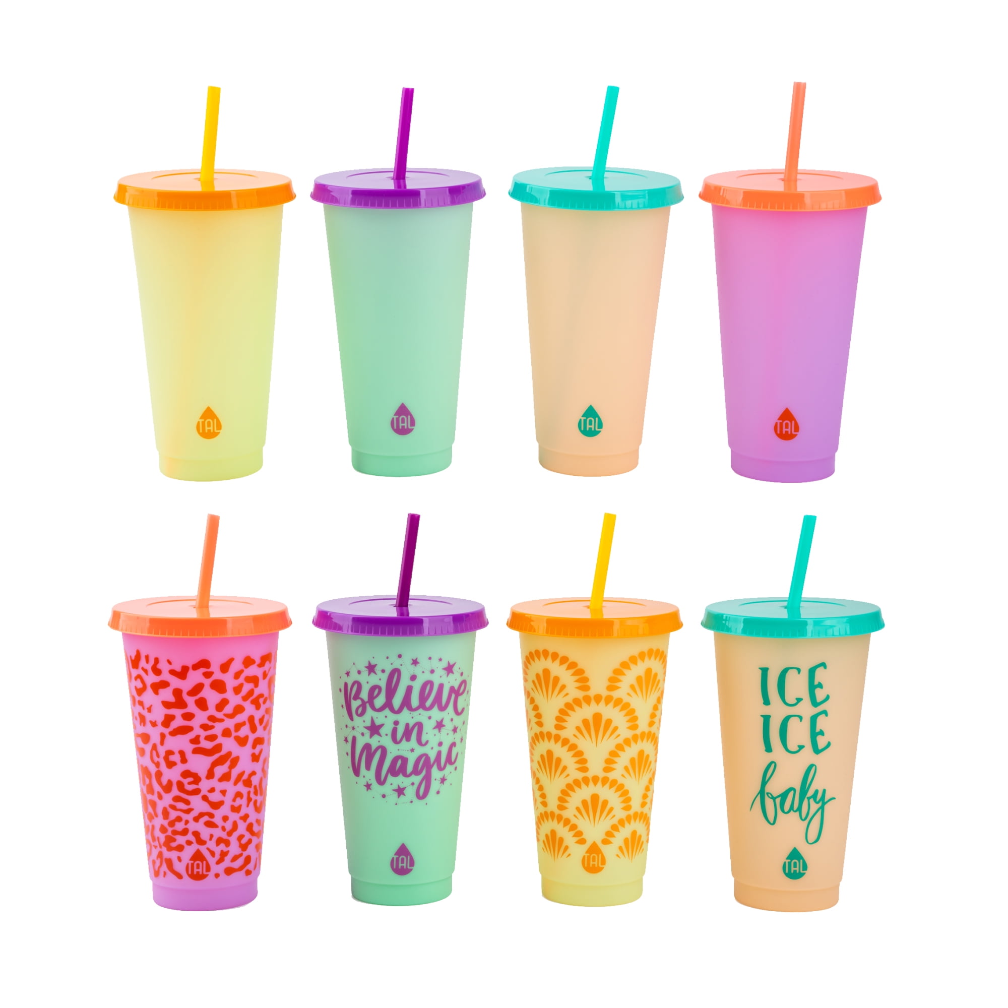 2 Tal Color Changing Tumblers Straw Set 24oz 4 Packs Cold Cups & Lids 8 CUPS 