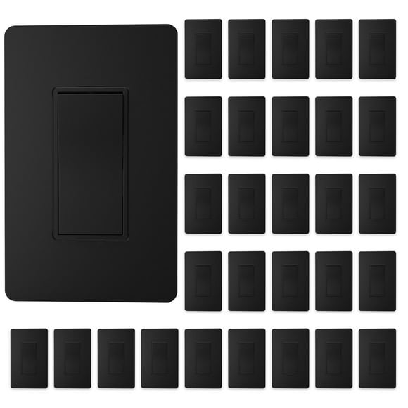 Thunderway Interruptor de luz decorativo de un solo polo, negro mate, con placa de pared sin tornillos, 15 A, 120/277 V, interruptor de paleta basculante de encendido/apagado, conexión a tierra automá