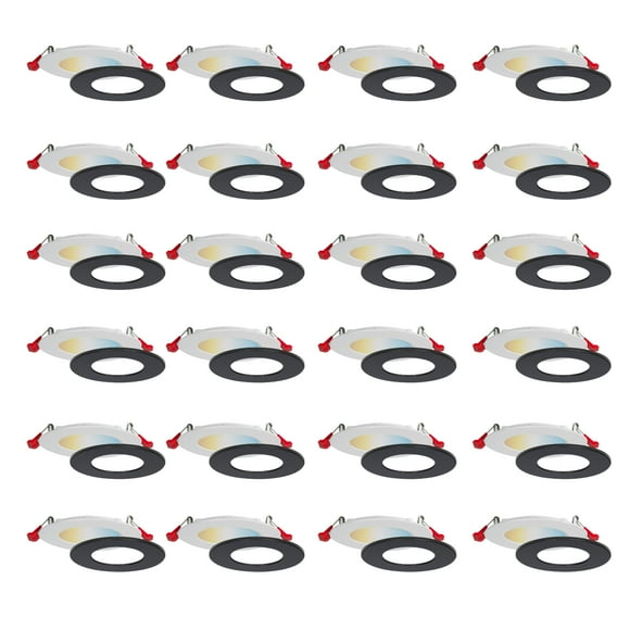 Nadair 24 Pack 3 inch LED Ultra Slim Recessed Lights, 6W, 450 Lumens, 5 Color Selectable (2.7K/3K/3.5K/4K/5K), White Finish with Extra Black Trim, Dimmable, IC Rated, ETL Certified (SL3