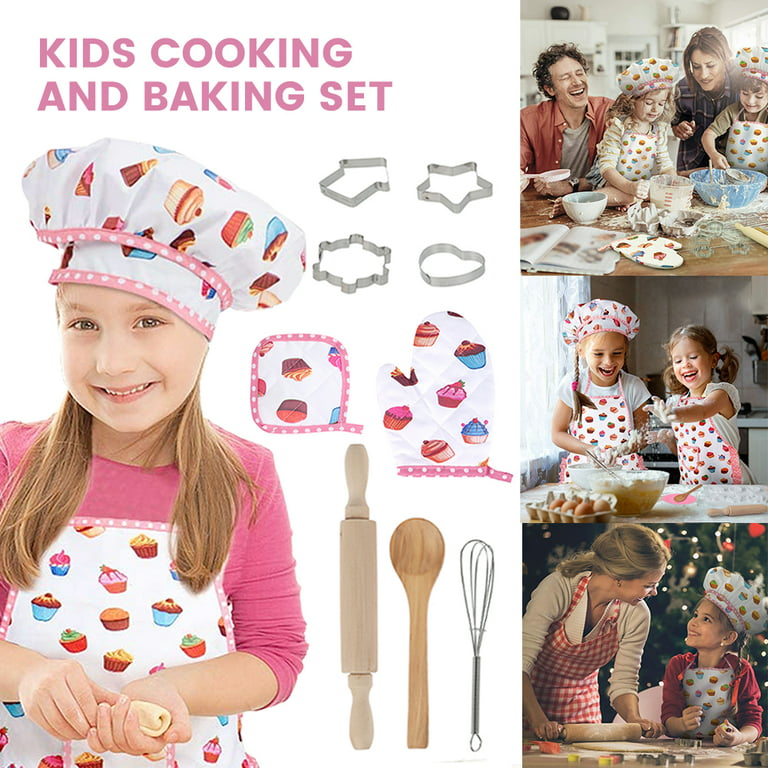 Kids Cooking Set 48pcs Kids Apron Set Pretend Play DIY Costume