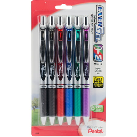 EnerGel RTX Retractable Liquid Gel Pen, Medium Line, 6pk, (Best E Liquid Pen)