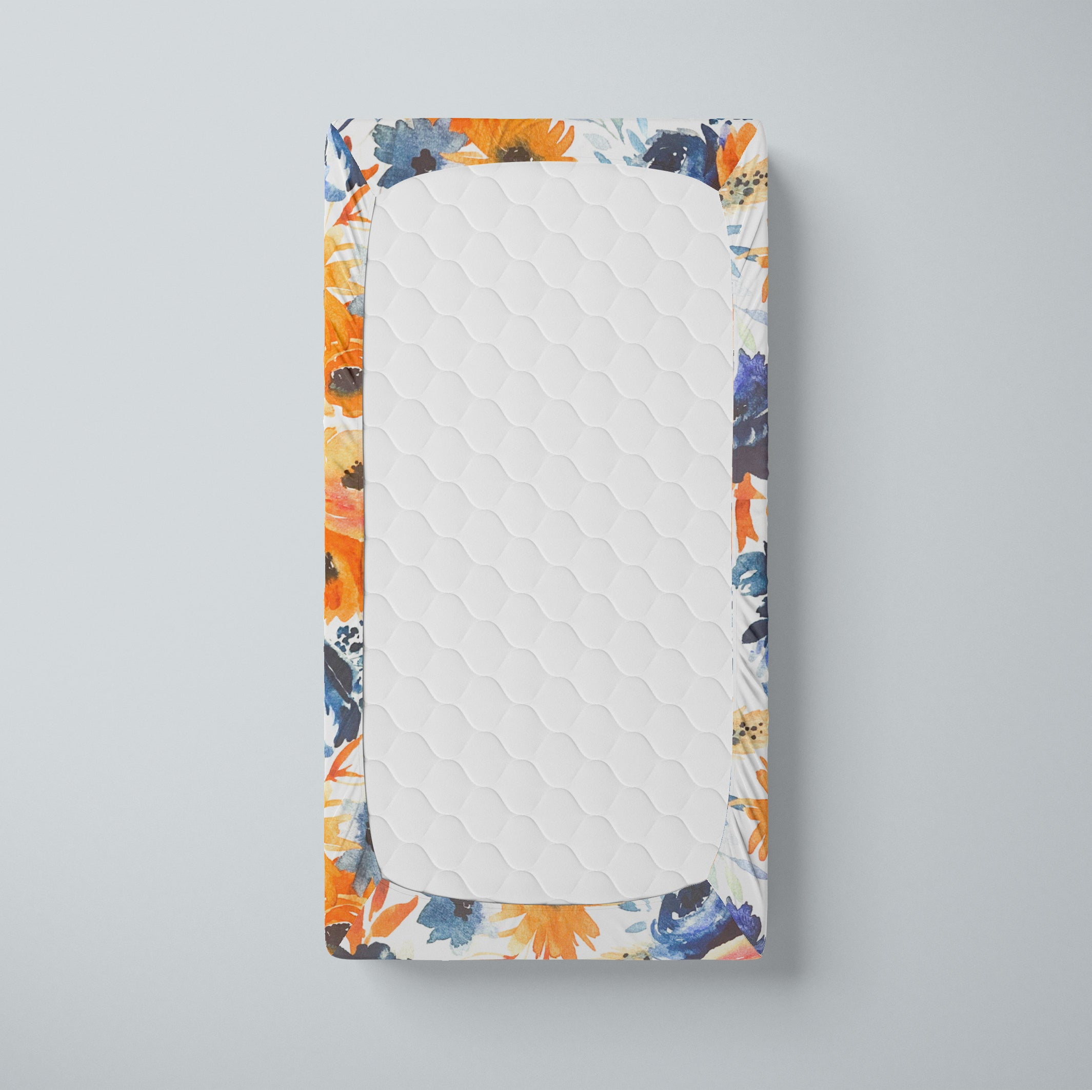One Kind Premium Bamboo Fitted Crib Sheet for Standard Baby Cribs | Navy Orange Floral