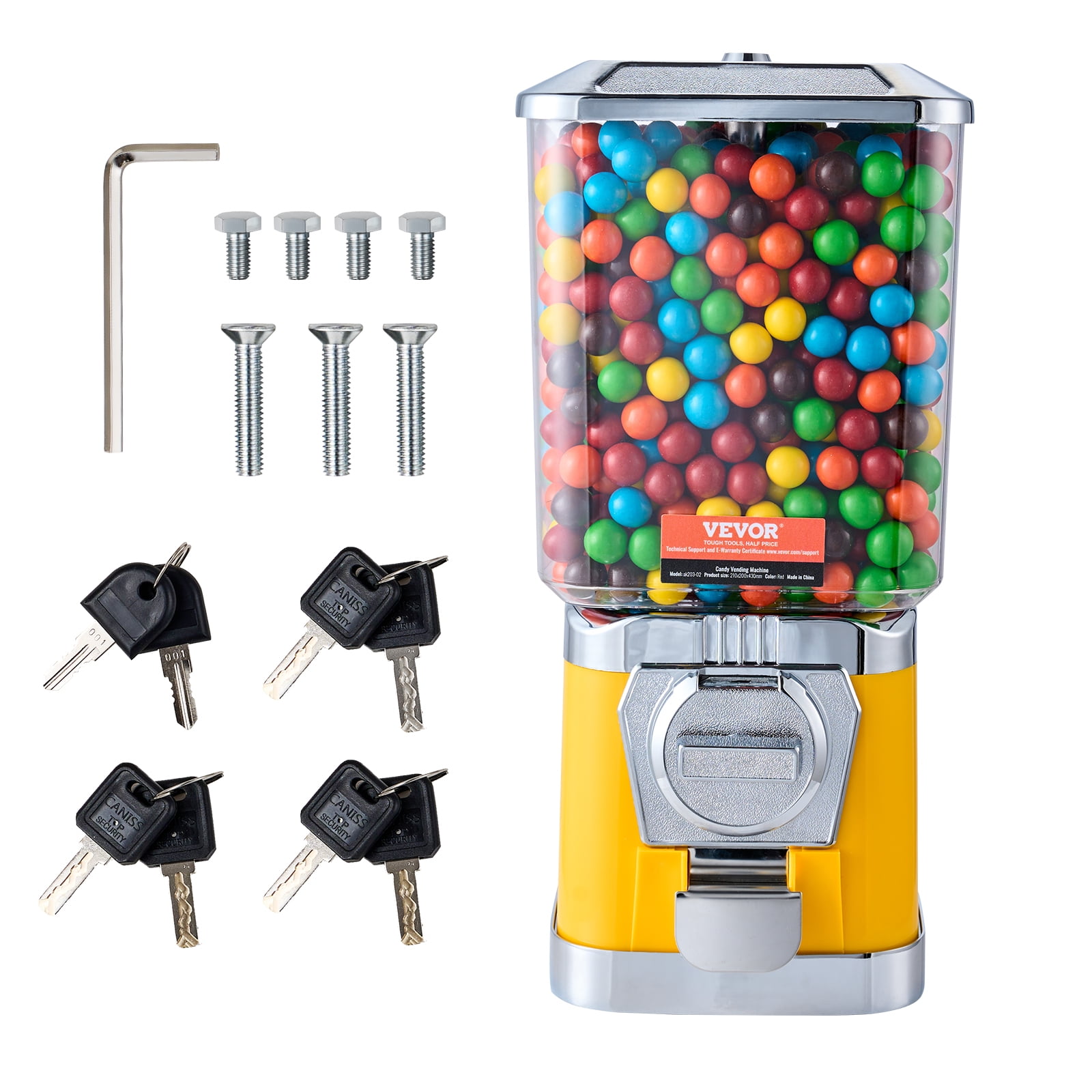 VEVOR Gumball Machine for Kids, 17"H Home Candy Vending Machine, PC Gumball Dispenser, Bubble Gum Machine for Game Stores, Coin Operated Gumball Bank